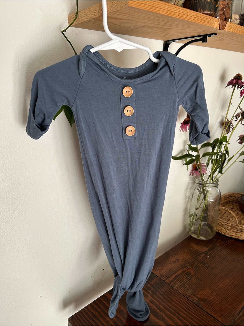 Caden Lane Slate Blue Knot Gown with Wooden Buttons